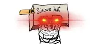 clothes creepy glowing_eyes hat red_eyes serious_hat smile subvariant:sidsad variant:sidson // 738x331 // 40KB
