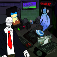 artist:woozier background bald full_body sidson_city smile smirk stubble suit three_people variant:sidson // 2048x2048 // 6.3MB